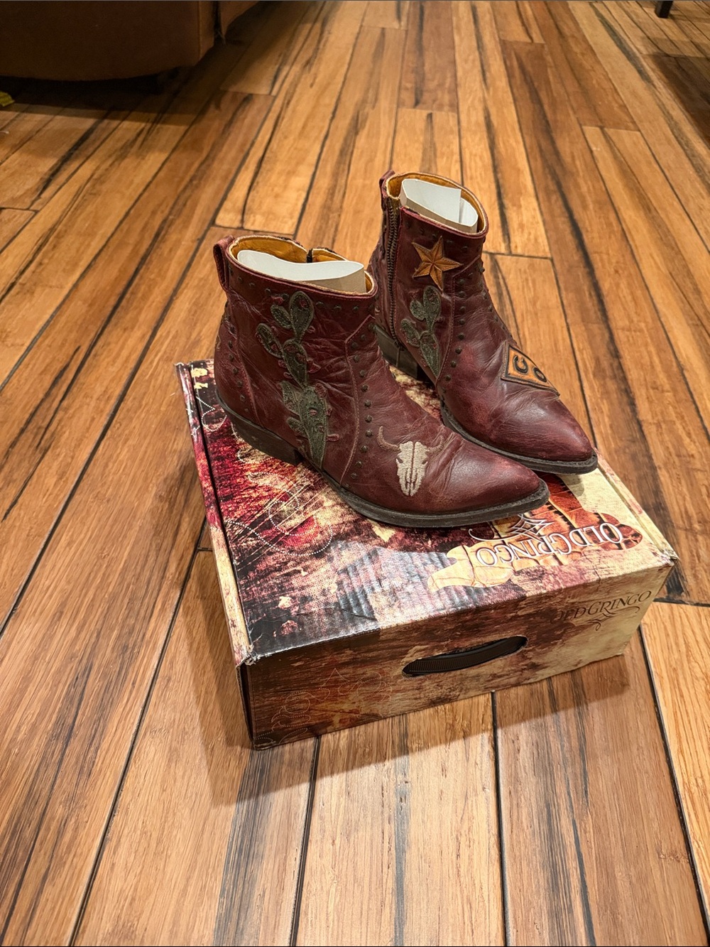 Old Gringo Burgundy Leather Embroidered Ankle Boots